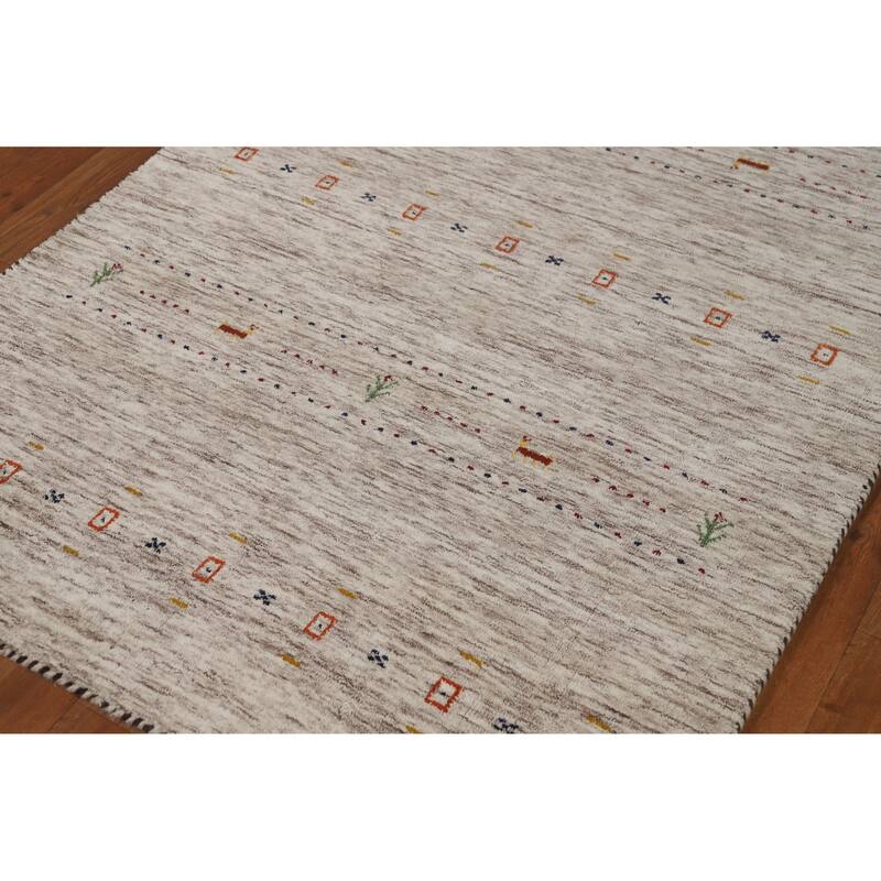 Gabbeh Indian Rug Hand-Knotted Beige Modern Wool Carpet - 3'11" x 5'9"