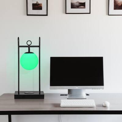 Cassius River of Goods Black and White Metal and Glass Color Changing LED 17-Inch Table Lamp - 8.25" x 5.5" x 17"