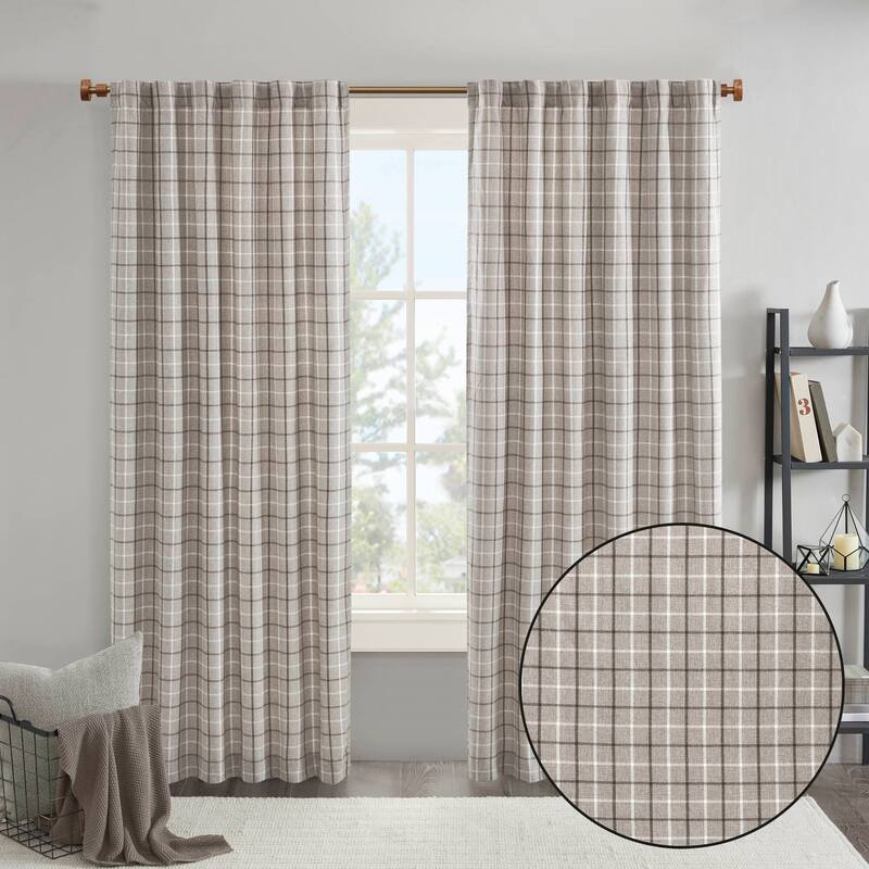 1 PCS Plaid Rod Pocket and Back Tab Curtain Panel with Fleece Lining