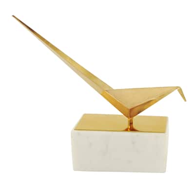 Harp & Finial Gold on White Marble Base Bird Statue
