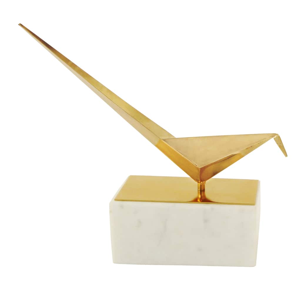 Harp & Finial Gold on White Marble Base Bird Statue