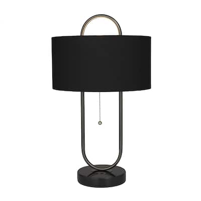 Metal Oval Shaped Room Accent Lamp with Marble Base - Black - Roche River Decor