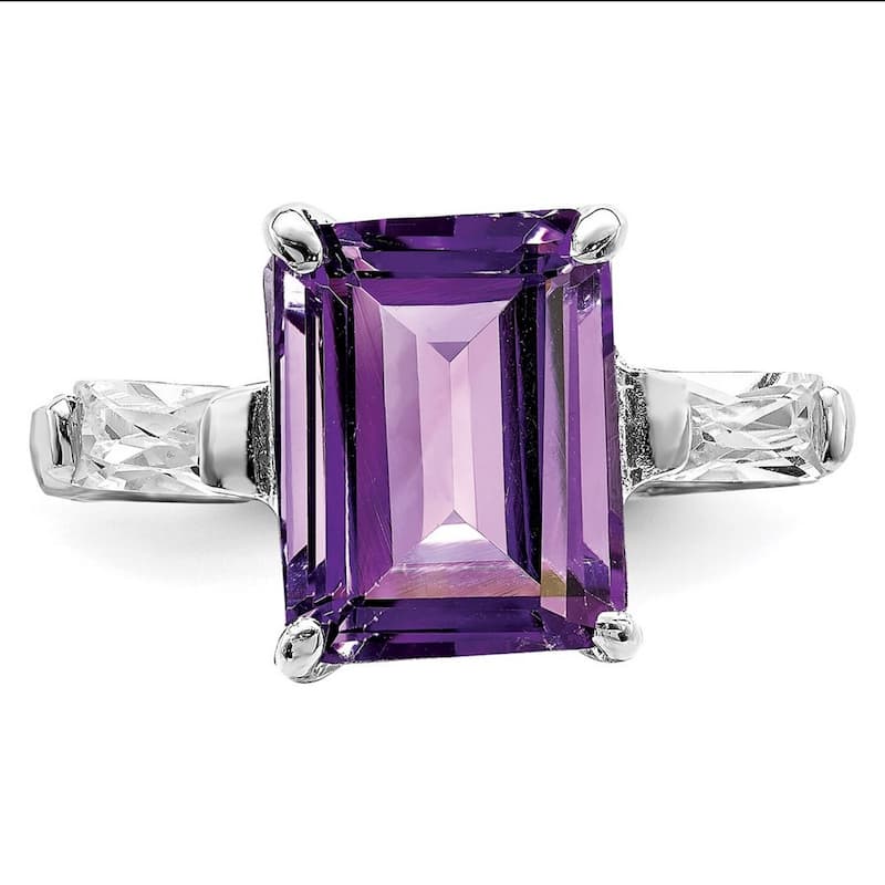 Curata 925 Sterling Silver Solid Polished Open back Amethyst Ring