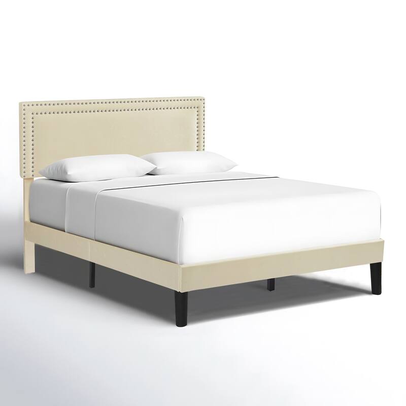 VECELO Upholstered Bed Frames with Height Adjustable Headboard