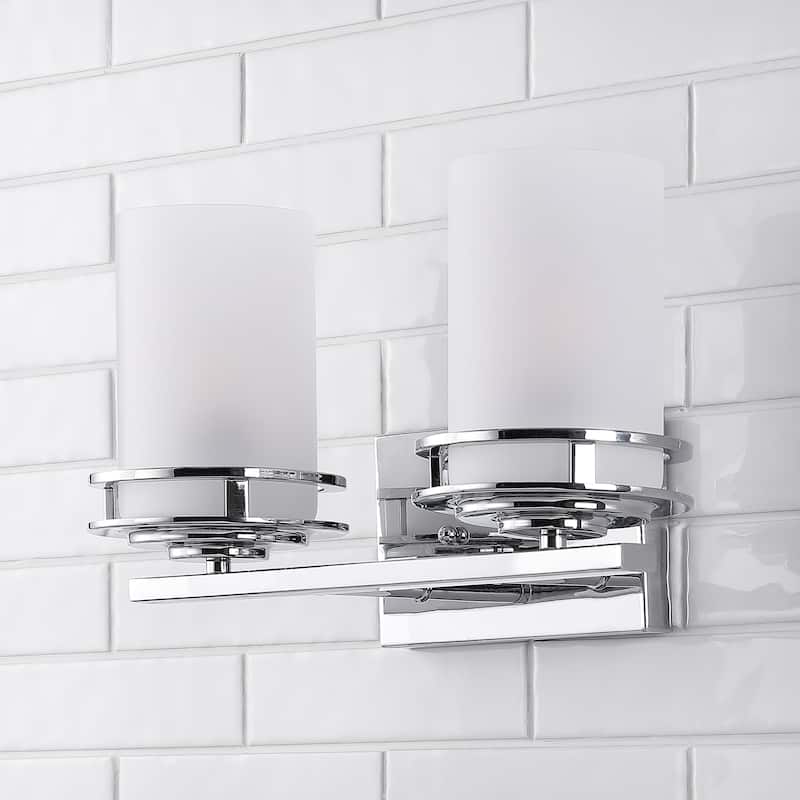 Magnolia 3-Light Metal/Frosted Glass Contemporary Glam LED Vanity Light, by JONATHAN Y