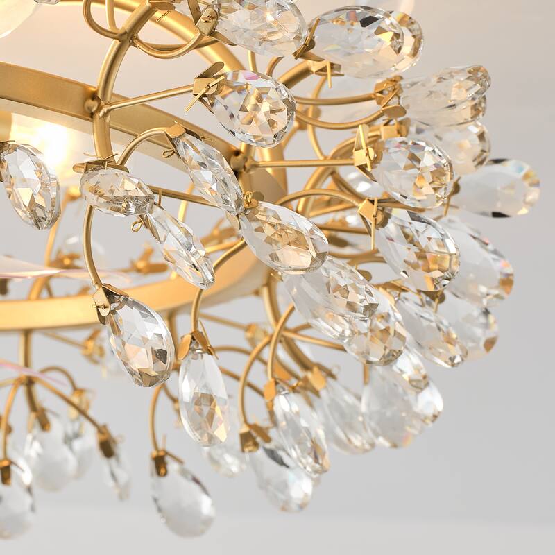 23" Contemporary Gold 4-Light Crystal Low-Profile Flush Mount Ceiling Fan with Remote