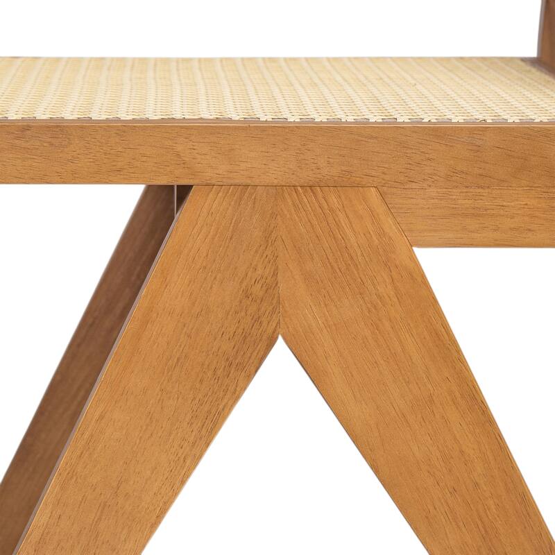 Rattan Dining Chair Set of 2, Armless Side Chairs with Wood Legs