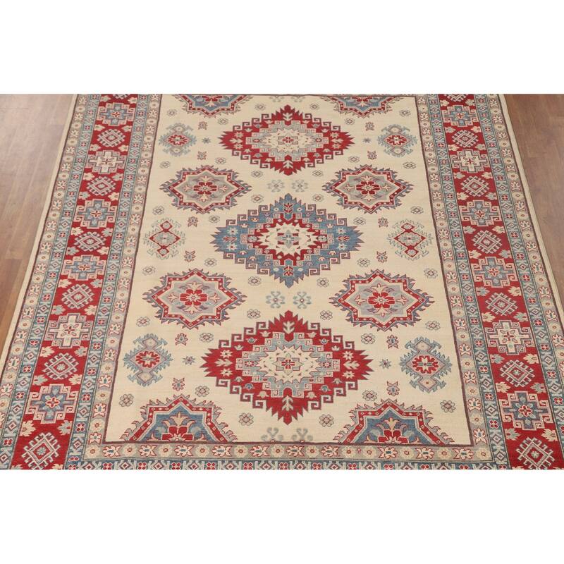 Ivory Kazak Oriental Area Rug Handmade Wool Carpet - 8'3" x 10'11"