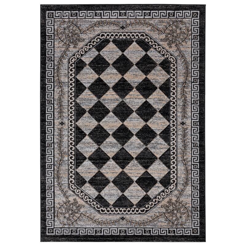 Glamour Collection Polypropylene Area Rug - 2'1'' X 3'3'' - Black/Beige