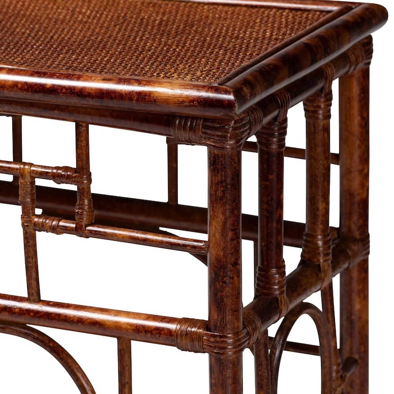 Sebalio Tortoise Natural Rattan Console Table with Shelf - Vintage Style Table for Entryway, Hallway or Coastal Living Space