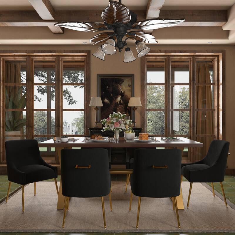 7-Piece Clihome Walut Wood Table with Velvet Chair Dining Chair