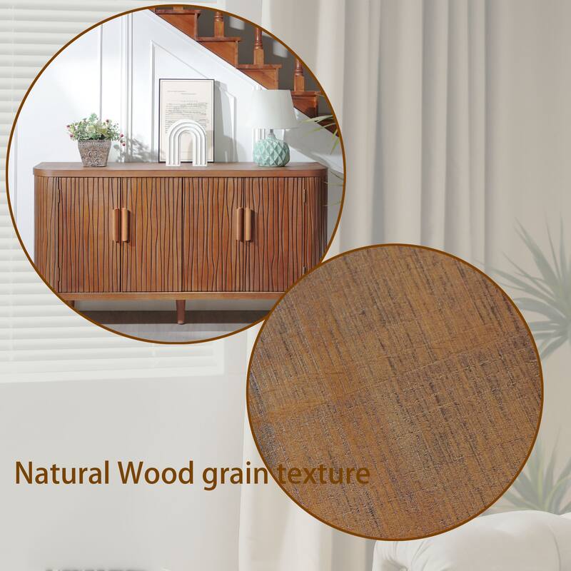 Roomfitters Modern 4-Door Accent Buffet Cabinet with Waveform Pattern, Adjustable Shelves