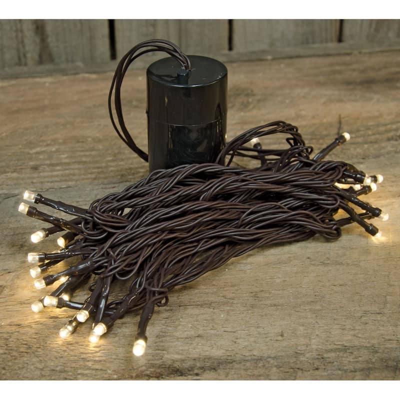 LED Battery Timer Lights Brown Cord 35 Lights