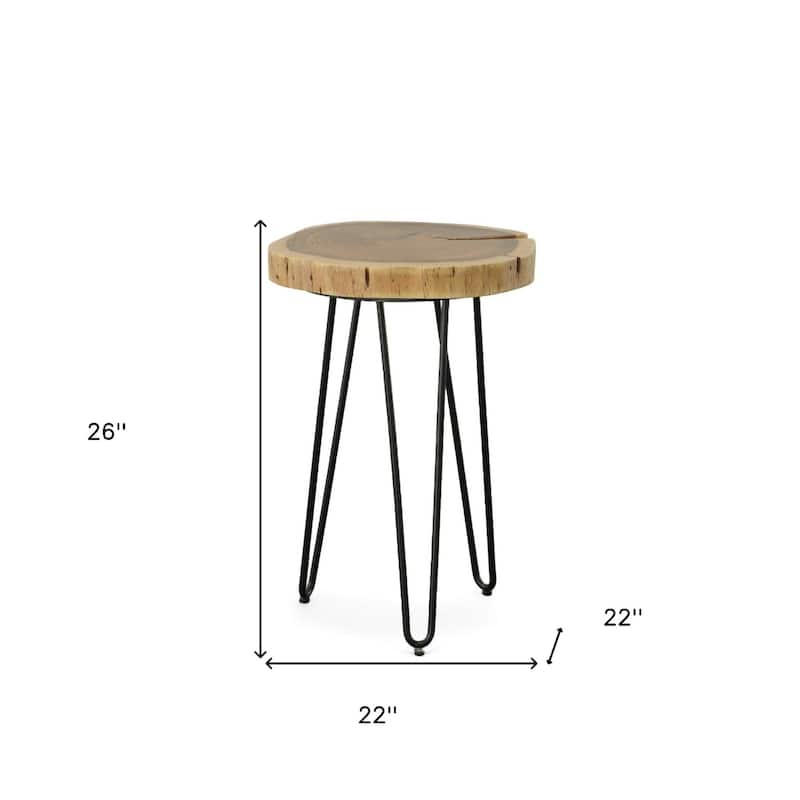 Wood Live Edge End Table with Iron Hairpin Legs - 22” x 22” x 26” (D x W x H)