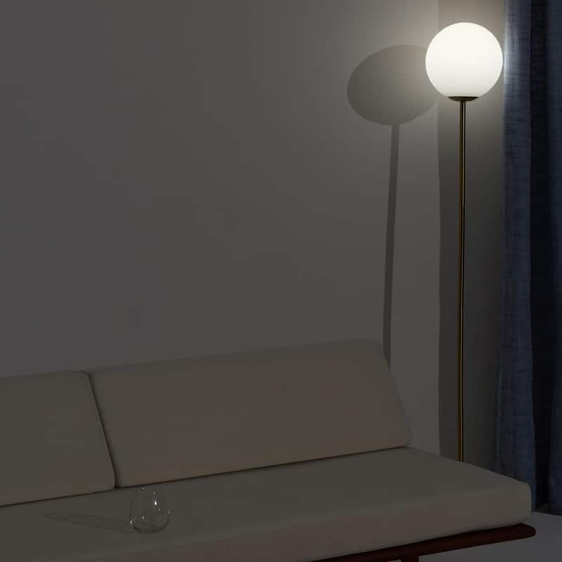 Brightech Luna 65 in. Antique Brass Modern LED Super Bright Floor Lamp with Frosted White Glass Globe Shade