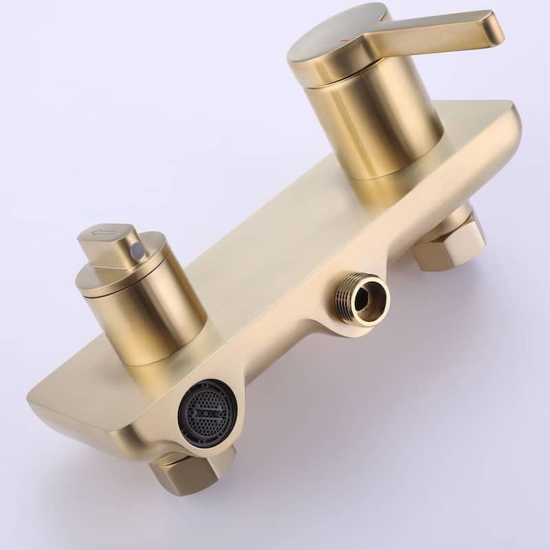 Exposed Pipes Tub and Shower Faucet With Rough-in Valve Wall Mount Shower System With Hand Shower Brushed Gold