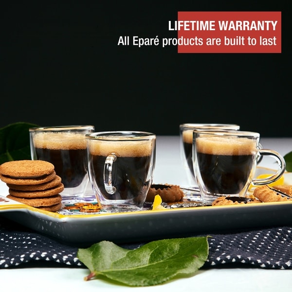 Epare Insulated Espresso Cups, 4 Double Wall Glass Demitasse Mugs, 2oz. Opens flyout.