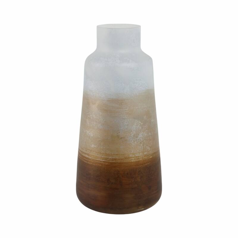 Modern Glam Glass Vase Metallic Textured Neck and Smooth Tapered Body