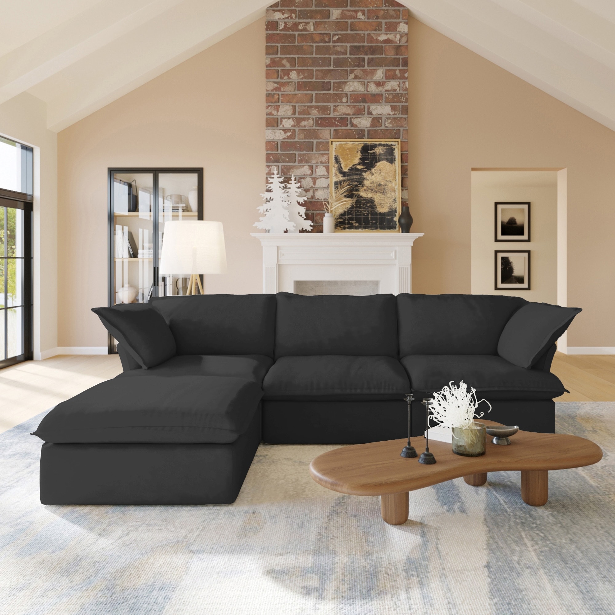 Black linen store sectional