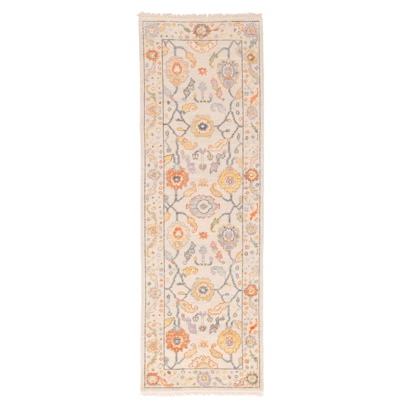 ECARPETGALLERY Hand-knotted Modern Oushak Ivory Wool Rug - 2'7 x 7'10