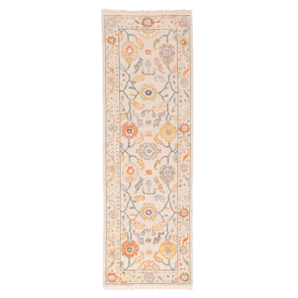 ECARPETGALLERY Hand-knotted Modern Oushak Ivory Wool Rug - 2'7 x 7'10