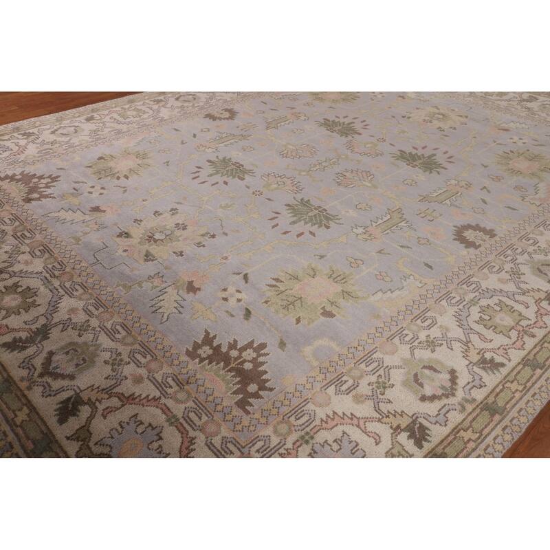 All-Over Gray & Ivory Oushak Indian Area Rug Hand-Knotted Wool Carpet - 9'4" x 11'11"