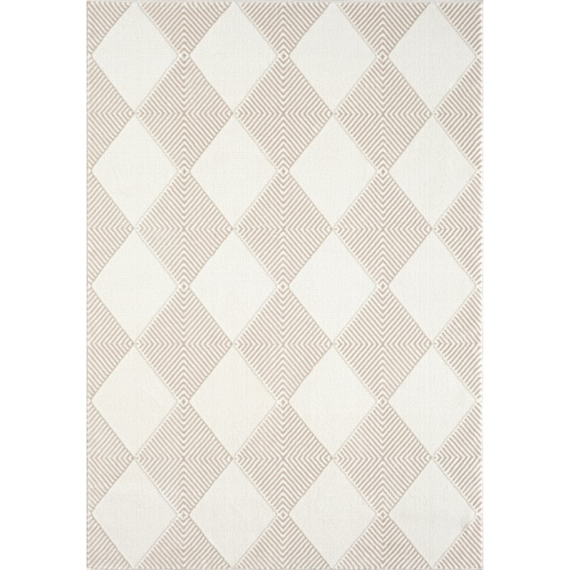 Abani Neutral NTL110A Cream Beige Diamond Checker Tile Geometric Area Rug