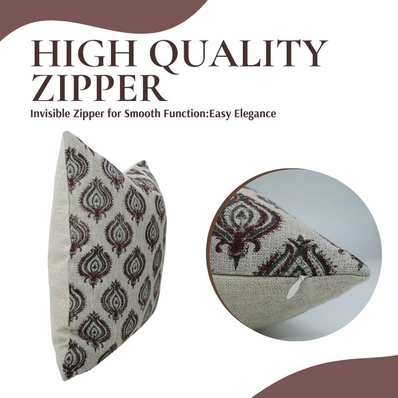 Linen Farmhouse Block print pillow Cover-Uday