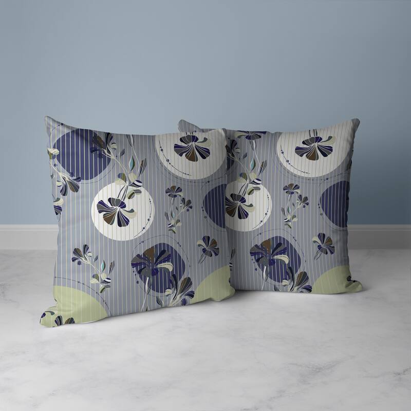 Gray And Blue Circular Garden Indoor/Outdoor Throw Pillow Zipper