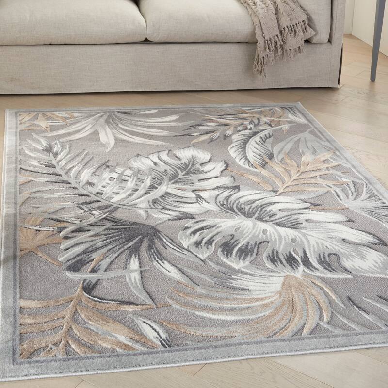 Nourison Pompeii Tropical Bordered Area Rug - 5'3" x 7'3" - Grey - Rectangle