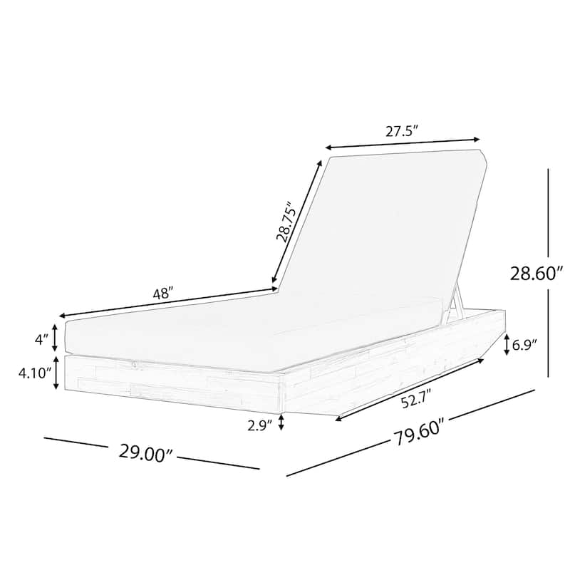 Christopher Knight Home - Outdoor Acacia Wood Chaise Lounge, Water-Repellent Cushion, Ergonomic Recliner Headrest - 79.6"L