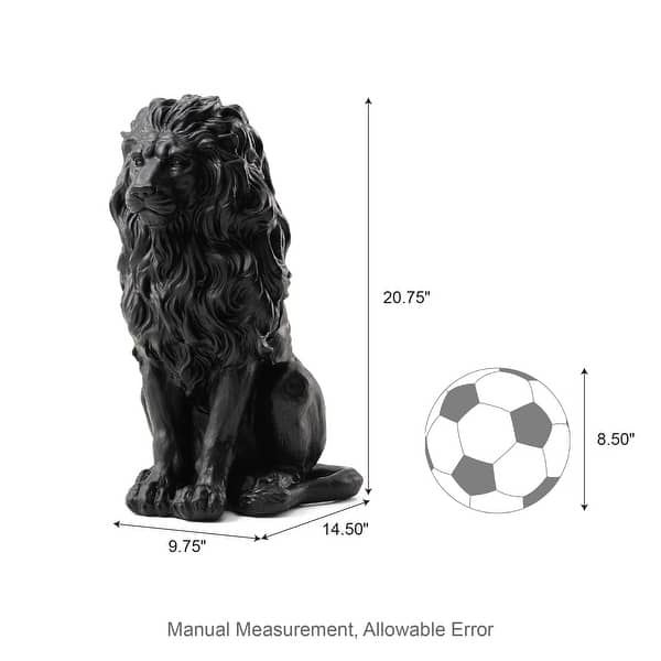 dimension image slide 0 of 4, Glitzhome MGO Majestic Sitting Guardian Lion Statues Porch Sculpture Outdoor Indoor Set of 2