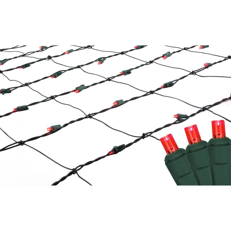 4' x 6' LED Wide Angle Net Style Christmas Lights - Green Wire - Red