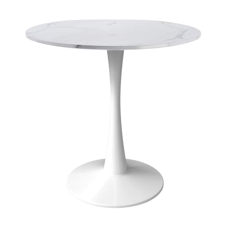 Bristol 35" Round Dining Table with Modern Glass, MDF or Sintered Stone - Sturdy Steel Pedestal Base for Kitchen, Dining, Cafe