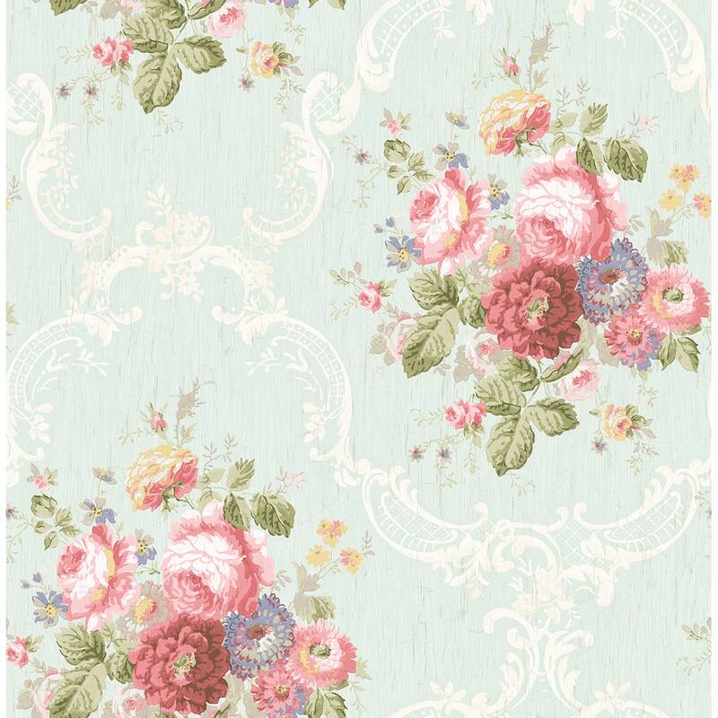 Seabrook Designs Meelis Floral Bouquet Unpasted Wallpaper - 20.5 in. W x 33 ft. L - Mint & Raspberry