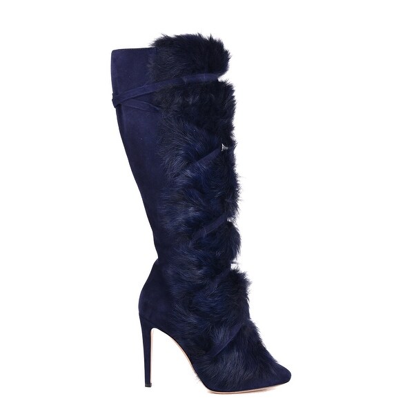navy suede knee high boots womens