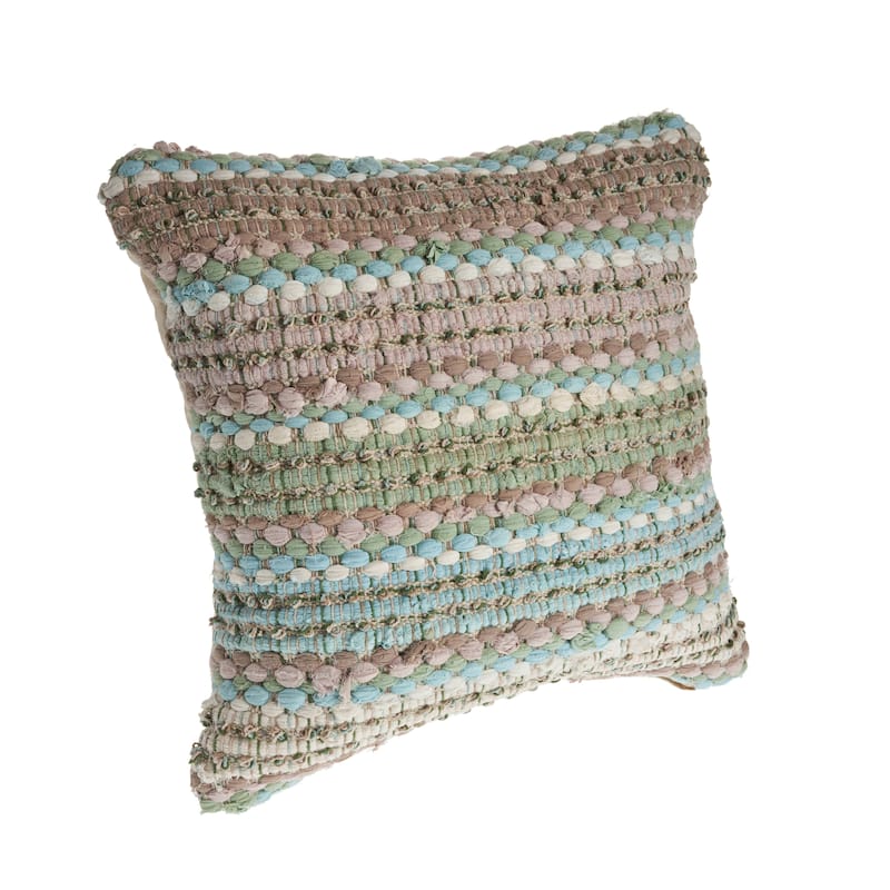 HomeRoots 18" X 18" Green And Blue 100% Cotton Striped Zippered Pillow