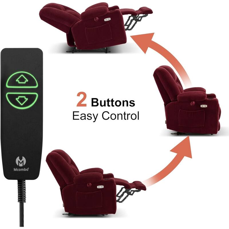 MCombo Electric Power Recliner Chair with Massage & Heat, Plush Fabric 8015