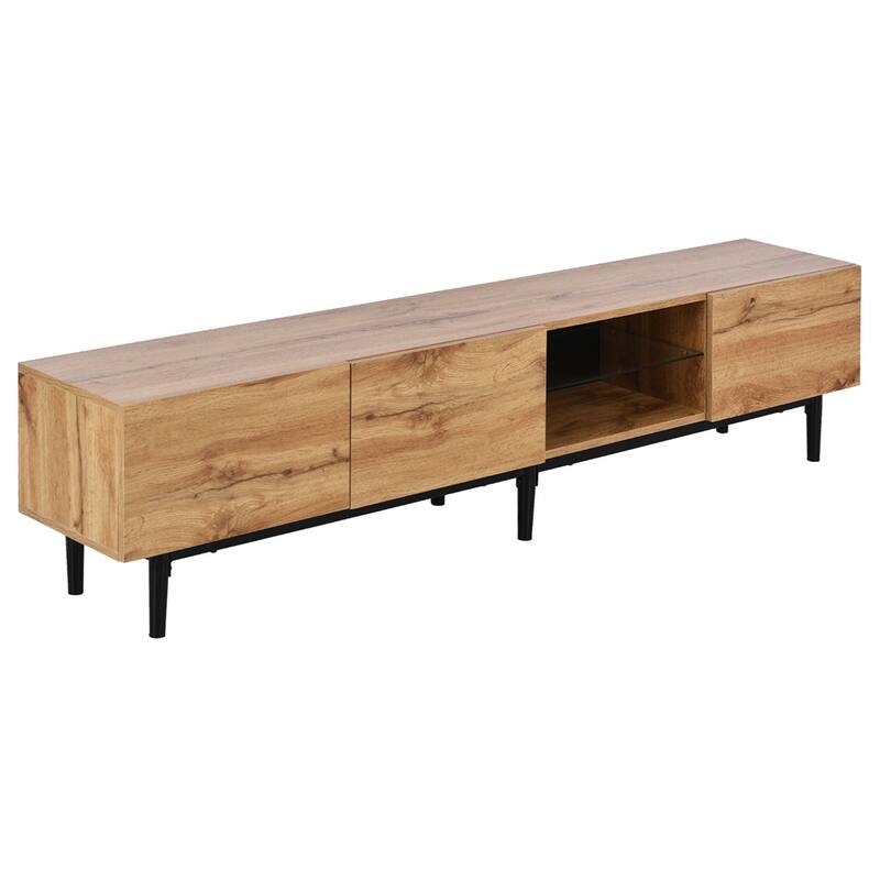Modern LED Light TV Stand with Drop Down Door and Open Shelves