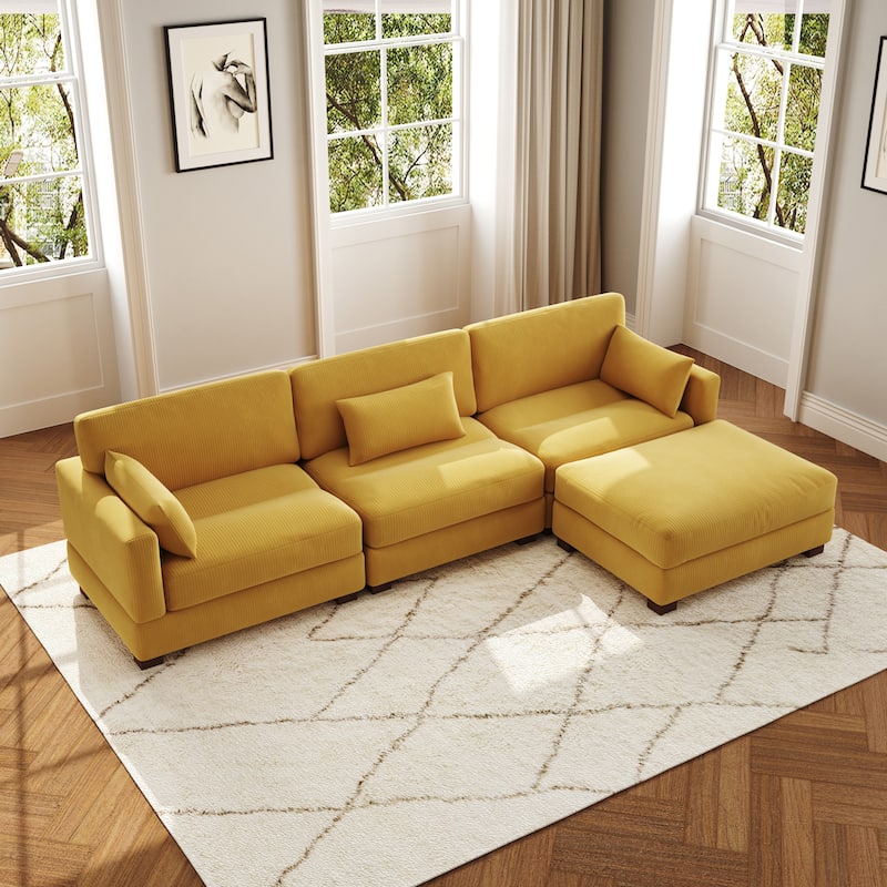 4-Piece L Shaped Couch Modular Sectional Sofa with Ottoman