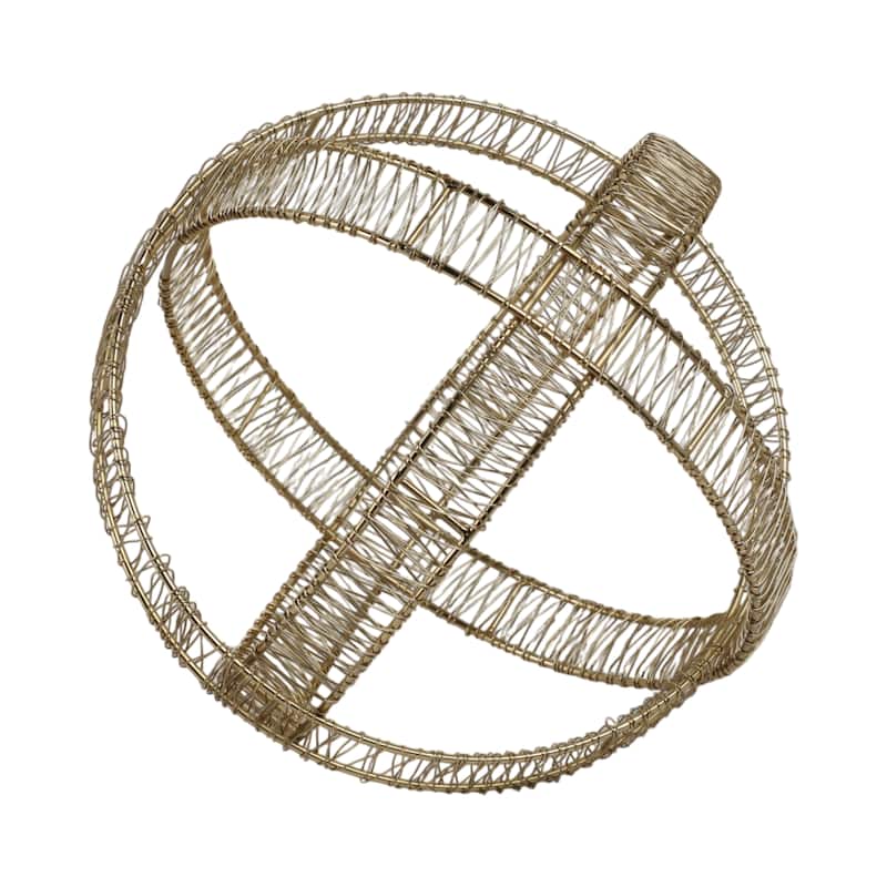 Metal Orb Sculpture with Interwoven Iron Wire Design Decorative Accent