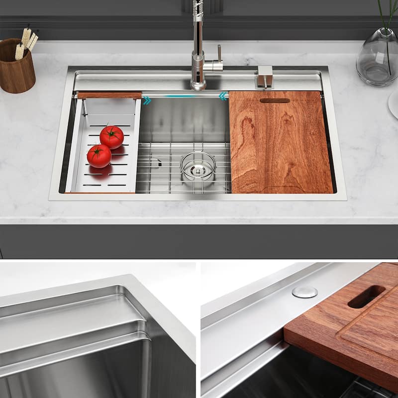 33" Drop-In 16 Gauge Single Bowl Stainless Steel Kitchen Sink