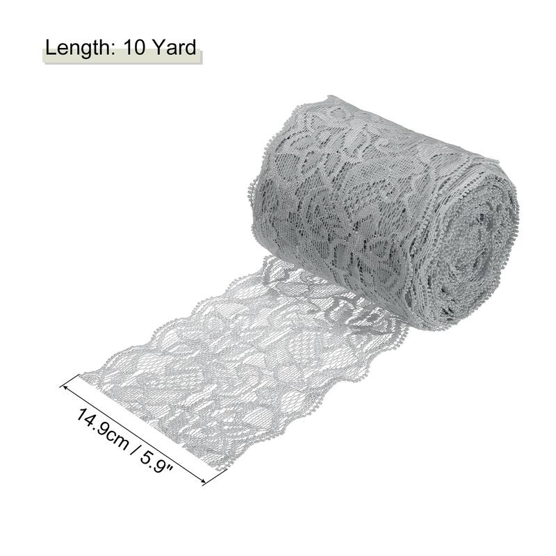 3 Inch Wide 10 Yard Lace Ribbon Floral Pattern Yellow Lace Trim Ribbon - Gray