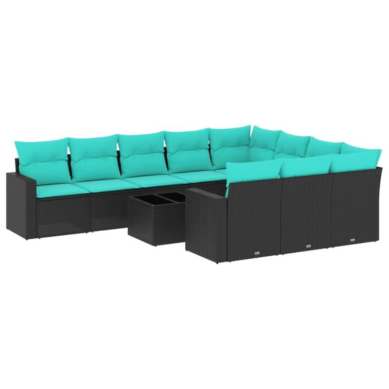 vidaXL 10/11 Piece Patio Sofa Set with Cushions Black Poly Rattan - 24.4" x 24.4" x 27.2"