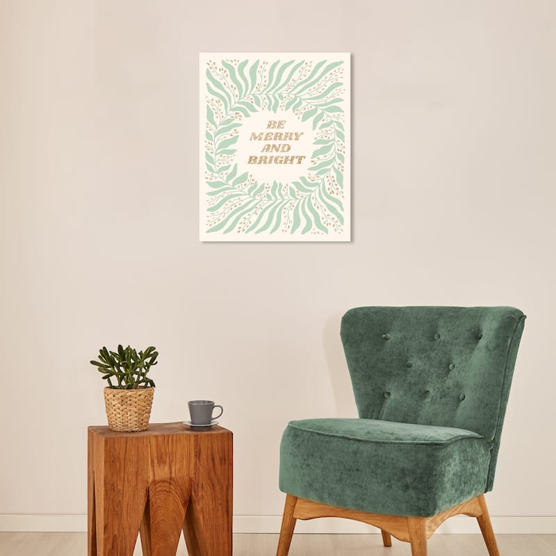Wynwood Studio Canvas Holiday and Seasonal Merry Light Mint Green Glam Wall Art Canvas Print - 16 x 20