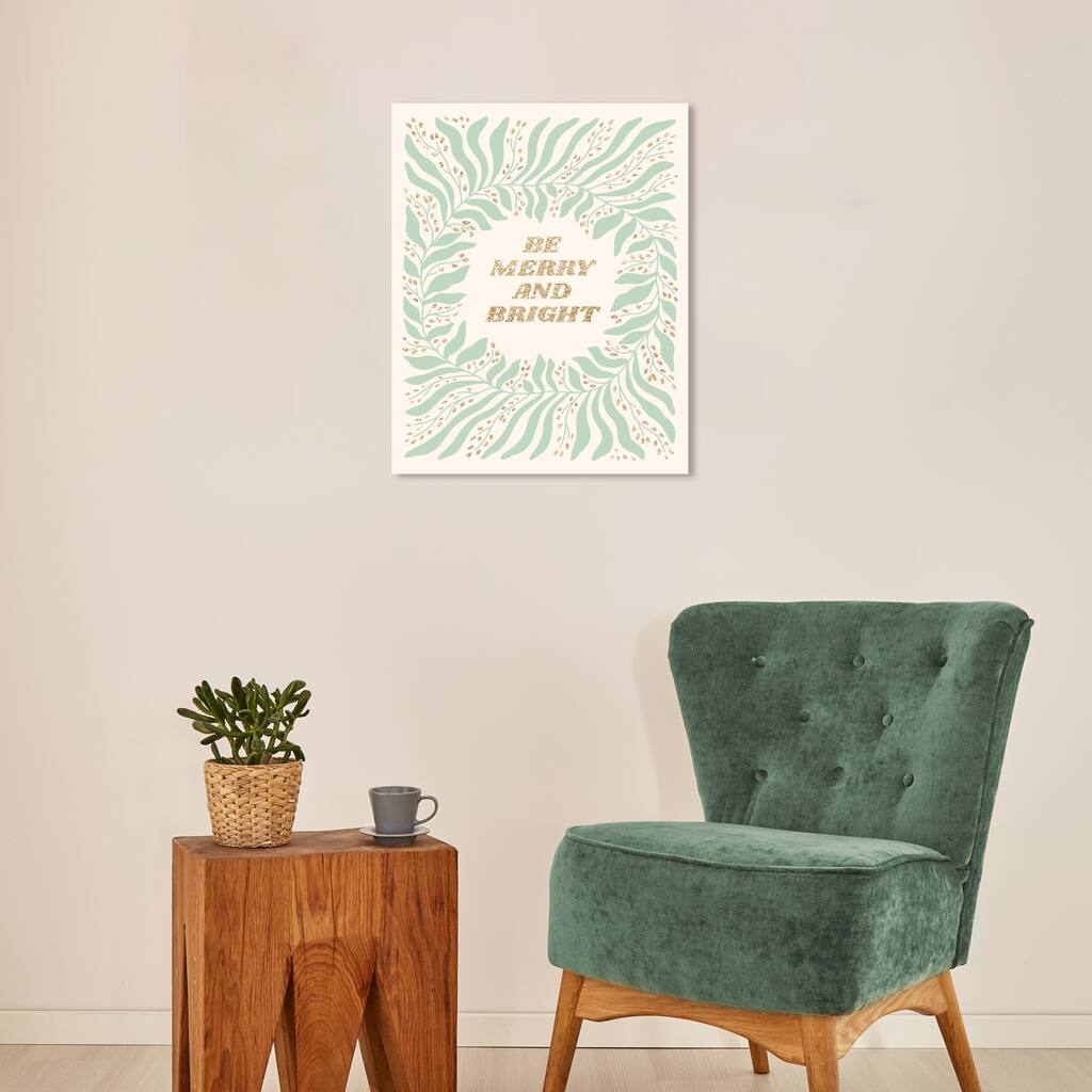Wynwood Studio Canvas Holiday and Seasonal Merry Light Mint Green Glam Wall Art Canvas Print