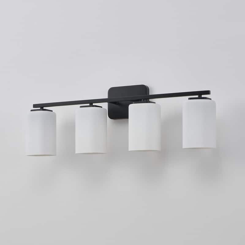 KAWOTI Modern & Contemporary Vanity Light with Frosted Glass Shade - 4-Light(W28.5'')