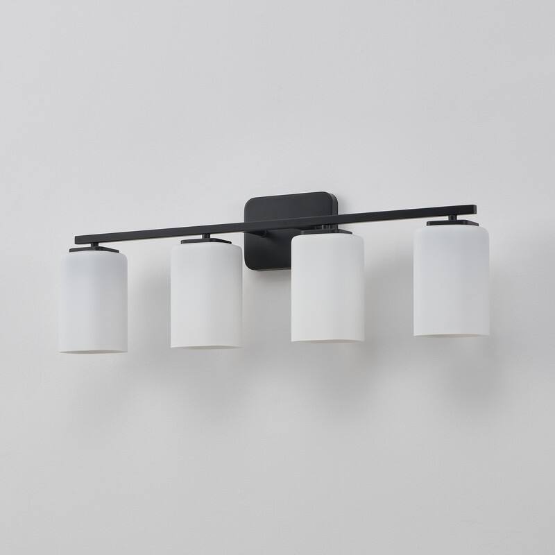 KAWOTI Modern & Contemporary Vanity Light with Frosted Glass Shade - 4-Light(W28.5'')