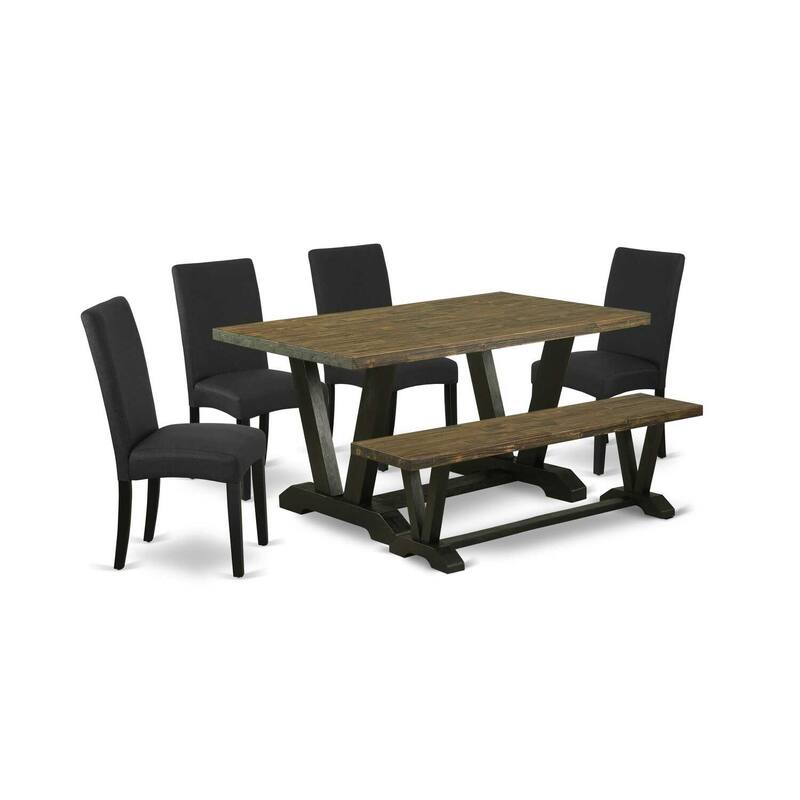 6-Piece Natural Oak Finish Solid Wood Top dining Table with 1-Bench and 4-Chairs with