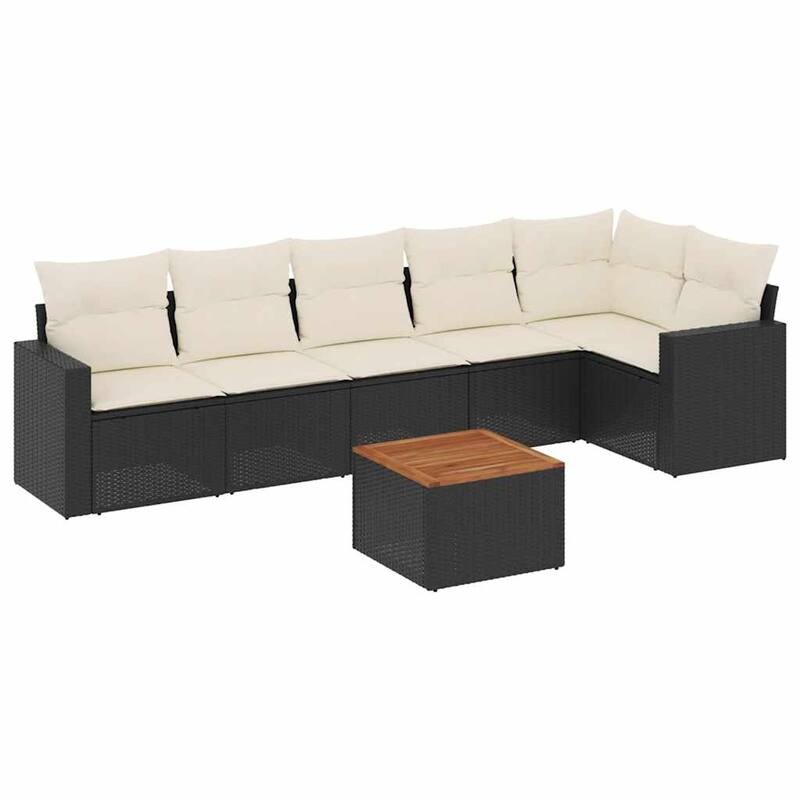 vidaXL Patio Sofa Set with Cushions Outdoor Furniture 7 Piece Poly Rattan - 24.4 x 25.8 x 27.2